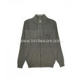 Men's Knitted Woven Patchwork Full Zip Pocket Cardigan